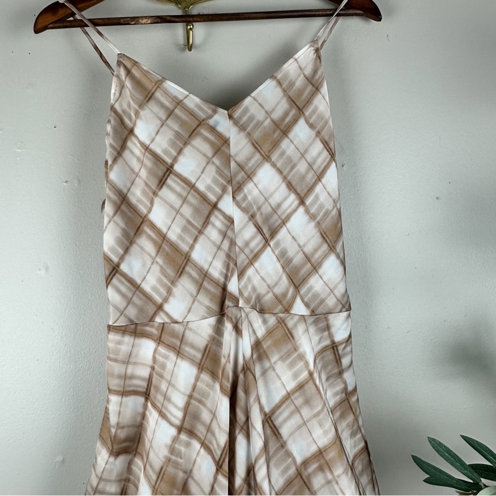 Elie Tahari Plaid Slip Maxi Dress Tan Neutral Minimalist - Picture 6 of 12